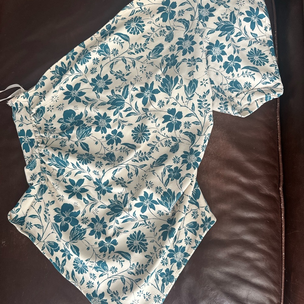 Floral Print Free People Bodysuit in Blue and Cream